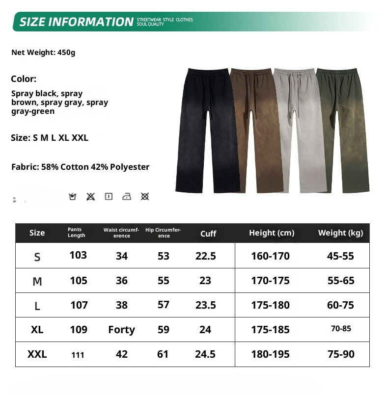 001 2025 Autumn American Style Trendy Brand 450g Spray-Dyed Vintage Long Pants Drawstring Retro Washed Casual Loose Men's_voghion.com