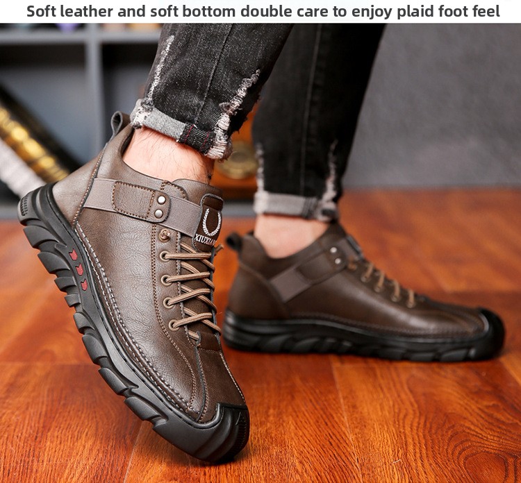 Wool Winter Men's Fleece-Lined Warm High-Top Thickened Large Cotton Shoes Snow Leather Boots Men_voghion.com