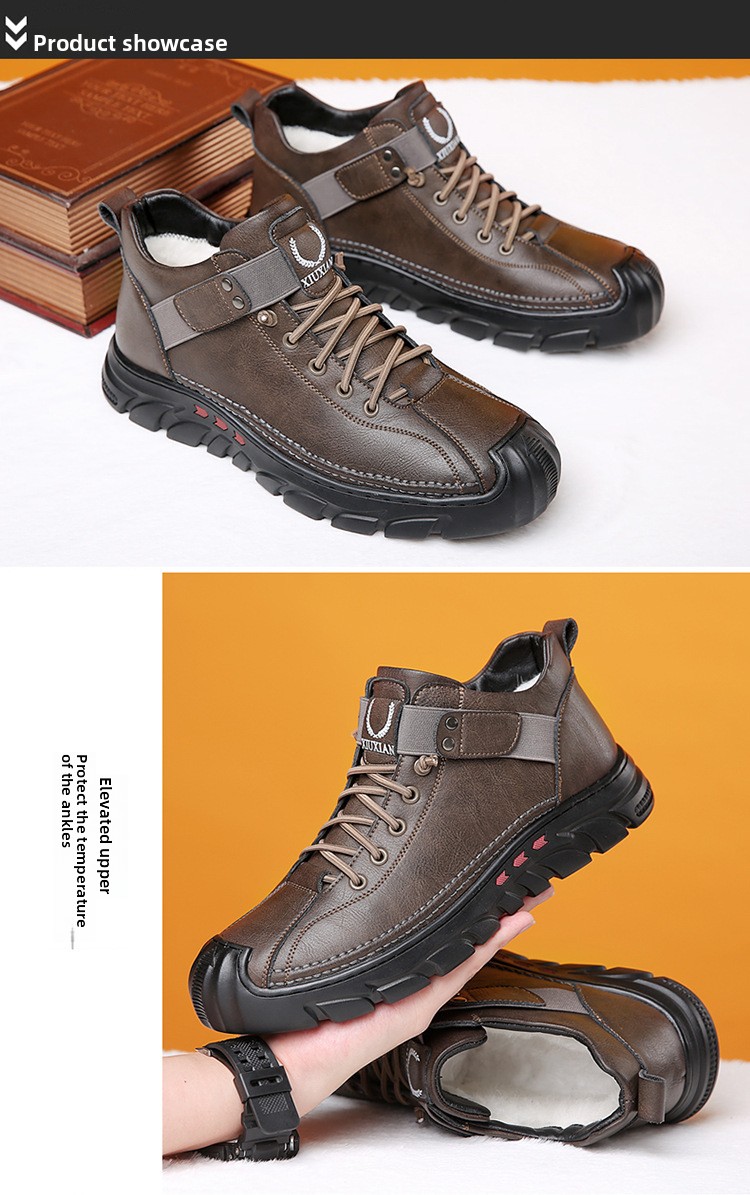 Wool Winter Men's Fleece-Lined Warm High-Top Thickened Large Cotton Shoes Snow Leather Boots Men_voghion.com