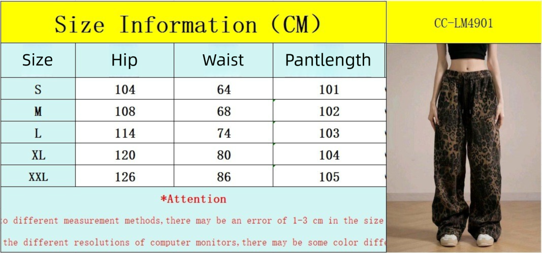 Spodnie damskie Street Dance Leopard Print Sports Skateboard Casual Wide-Leg Straight Long_voghion.com