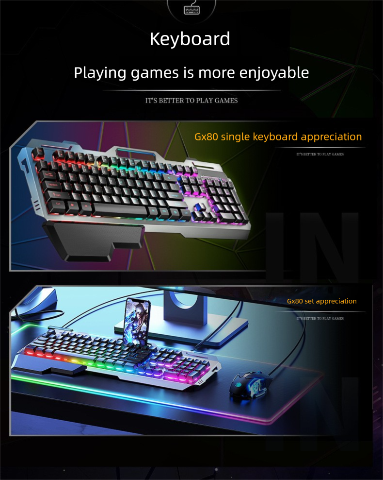 GX80 Set di cuffie meccaniche con interruttore Tea Feel per laptop, tastiera cablata e mouse da gioco_voghion.com