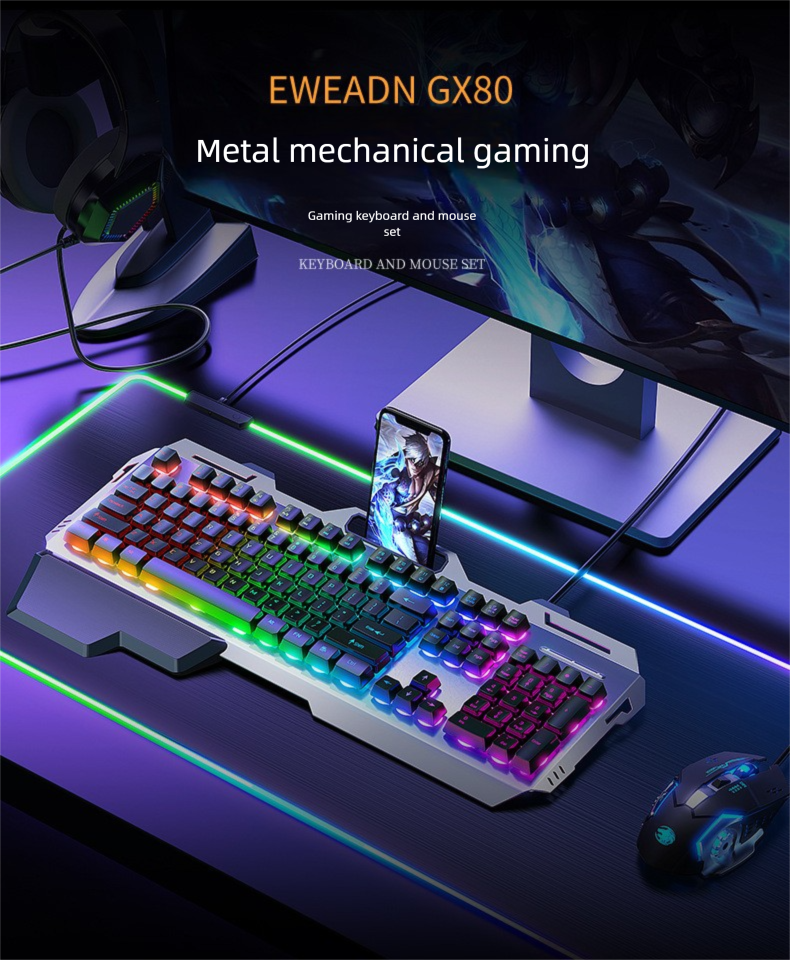 GX80 Set di cuffie meccaniche con interruttore Tea Feel per laptop, tastiera cablata e mouse da gioco_voghion.com