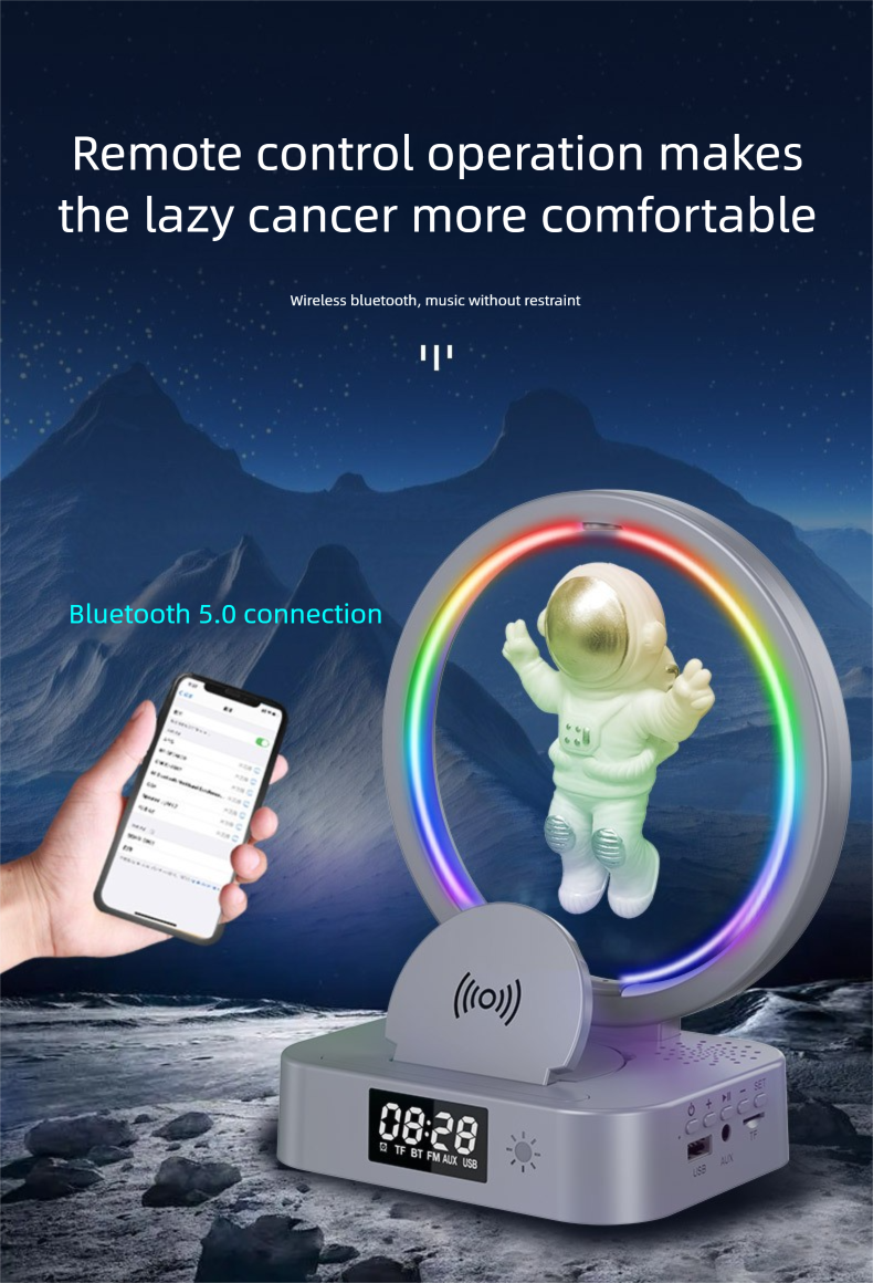 Y-558 Magnetic Levitation Astronaut Bluetooth Speaker Clock Space Man Sound RGB Light Computer Subwoofer Gift_voghion.com