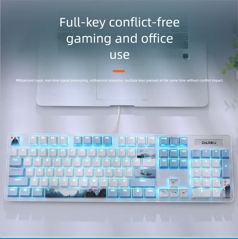 Daryou LK175 Empty Mountain High-Value Theme Mechanical Keyboard 104 Keys Wired Blue Light Office Gaming Universal_voghion.com