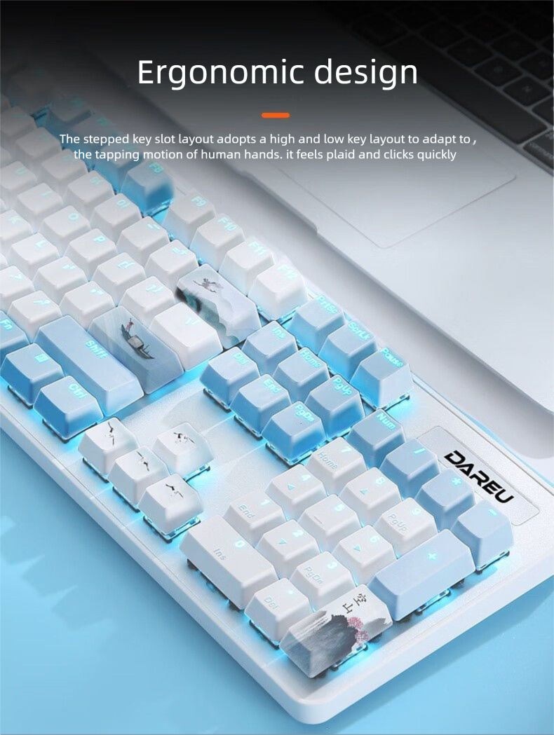 Daryou LK175 Empty Mountain High-Value Theme Mechanical Keyboard 104 Keys Wired Blue Light Office Gaming Universal_voghion.com