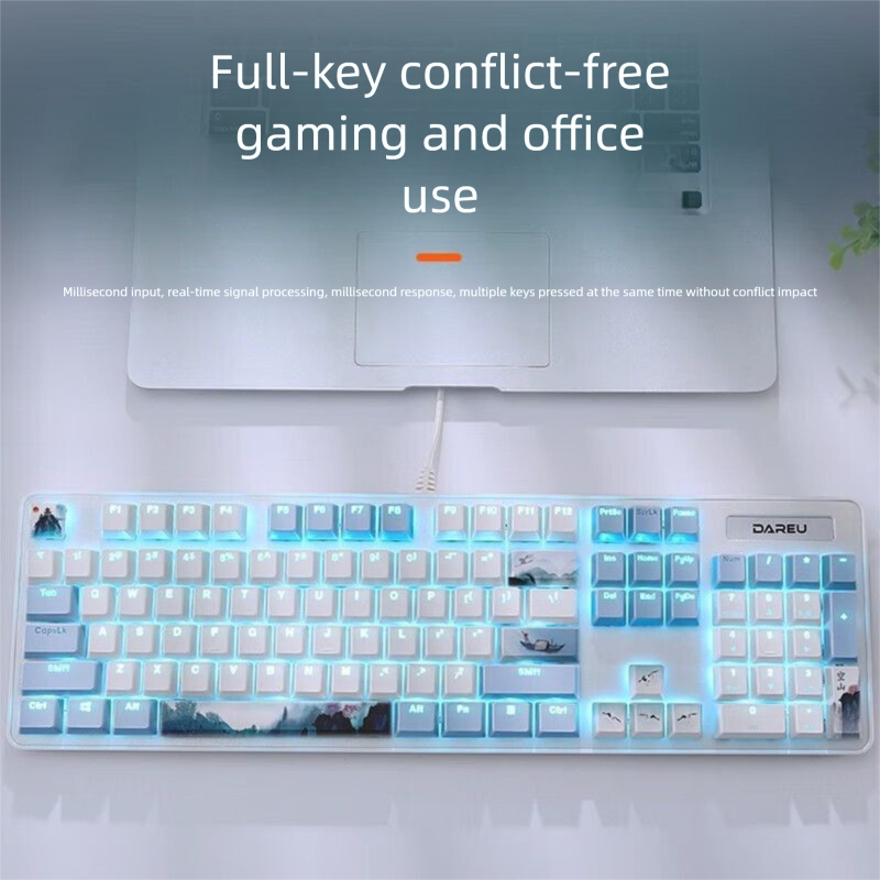 Daryou LK175 Empty Mountain High-Value Theme Mechanical Keyboard 104 Keys Wired Blue Light Office Gaming Universal_voghion.com