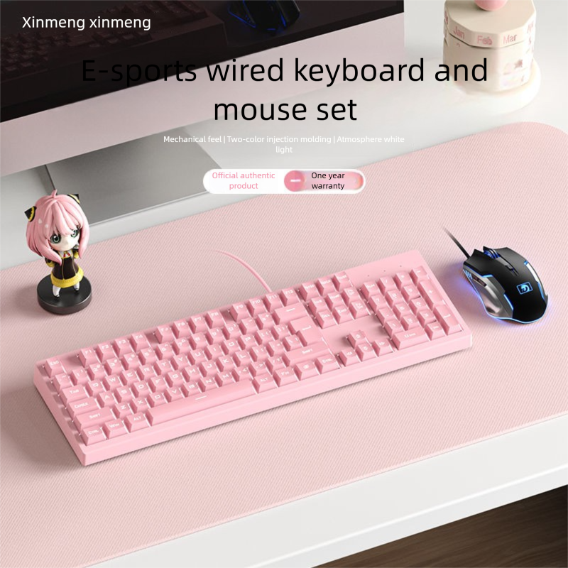 Xinmeng Mechanical Feel Keyboard Mouse For Girls High Aesthetic Key Silent Luminous Gaming Office Computer Use_voghion.com