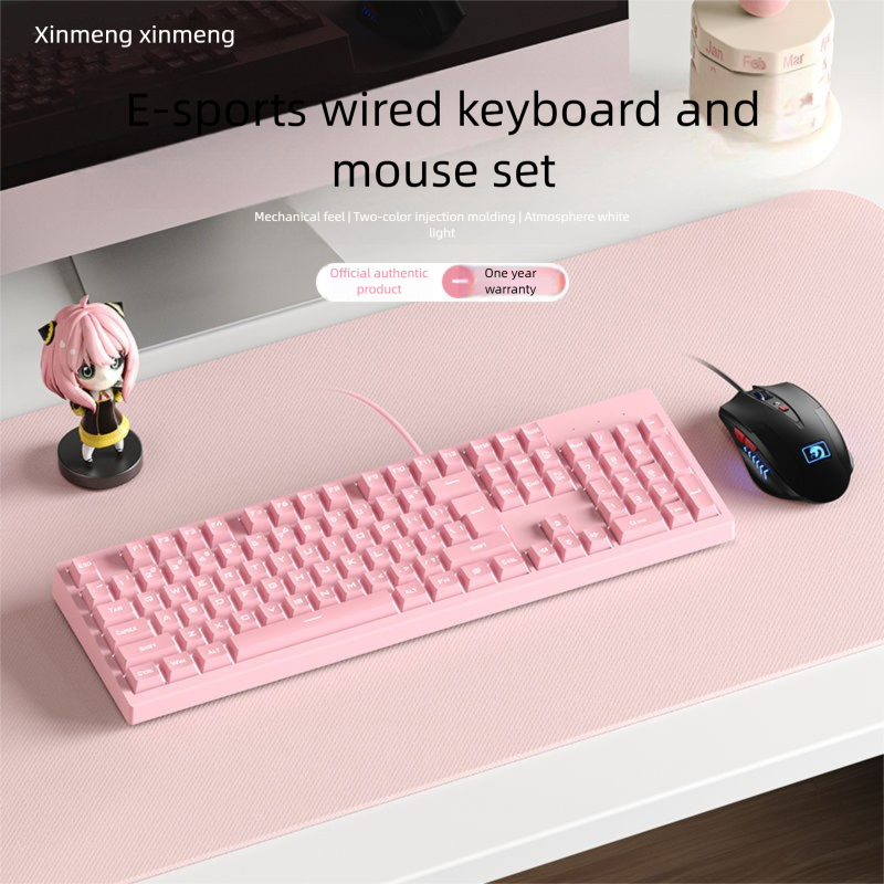 Xinmeng Mechanical Feel Keyboard Mouse For Girls High Aesthetic Key Silent Luminous Gaming Office Computer Use_voghion.com