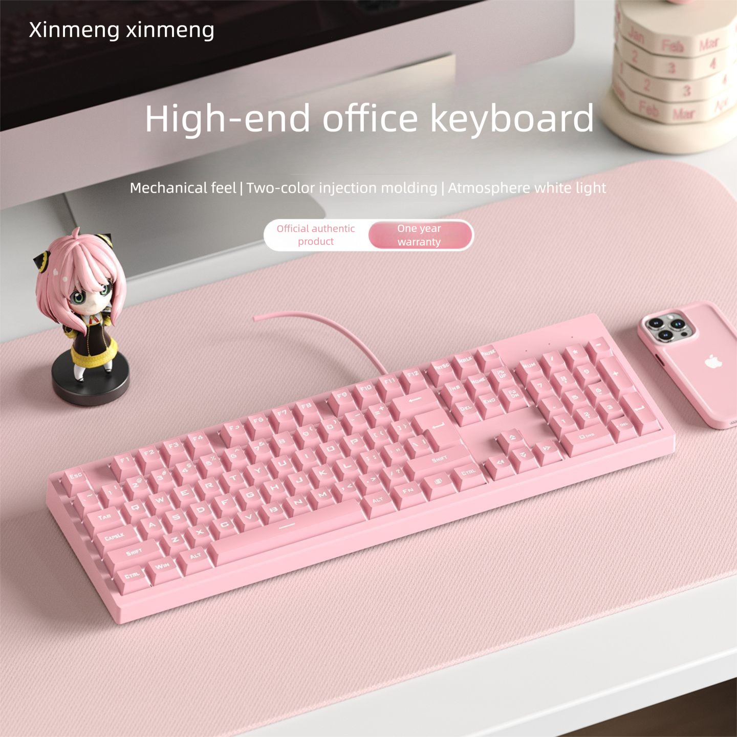 Xinmeng Mechanical Feel Keyboard Mouse For Girls High Aesthetic Key Silent Luminous Gaming Office Computer Use_voghion.com