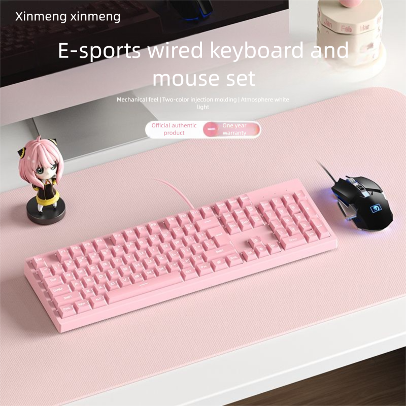 Xinmeng Mechanical Feel Keyboard Mouse For Girls High Aesthetic Key Silent Luminous Gaming Office Computer Use_voghion.com