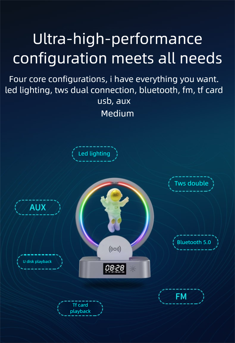 Y-558 Magnetic Levitation Astronaut Bluetooth Speaker Clock Space Man Sound RGB Light Computer Subwoofer Gift_voghion.com