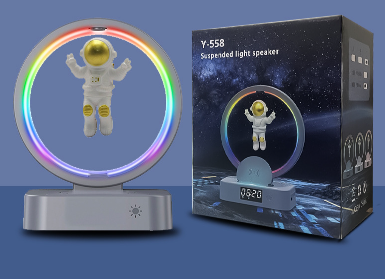 Y-558 Magnetic Levitation Astronaut Bluetooth Speaker Clock Space Man Sound RGB Light Computer Subwoofer Gift_voghion.com