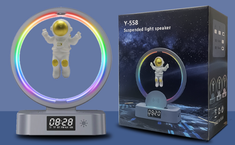 Y-558 Magnetic Levitation Astronaut Bluetooth Speaker Clock Space Man Sound RGB Light Computer Subwoofer Gift_voghion.com