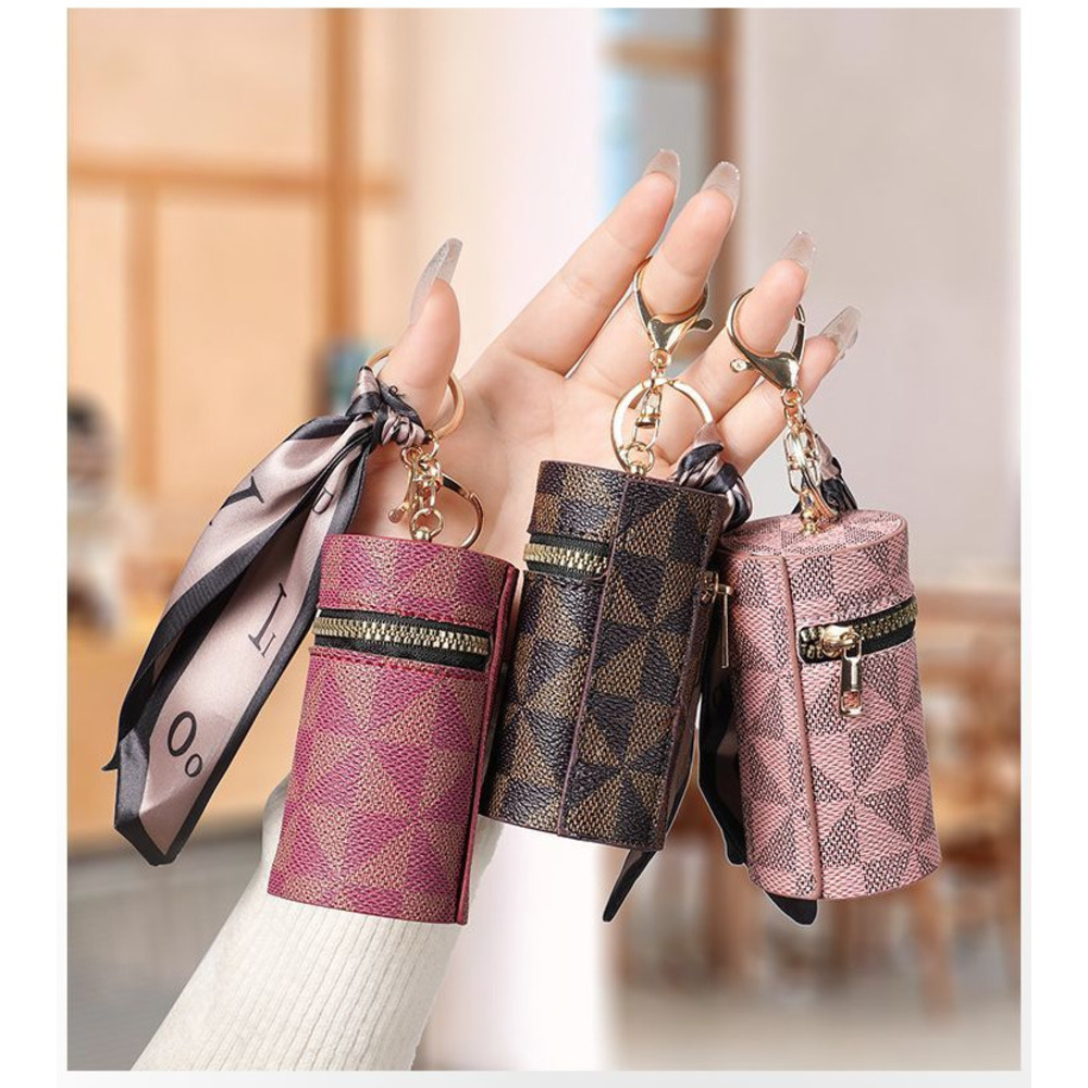 Estojo vintage de couro para batom e porta-moedas com chaveiro_voghion.com