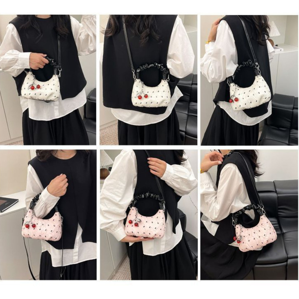 Pleated Bubble Bow Dumpling Crossbody Bag For Women And Students_voghion.com