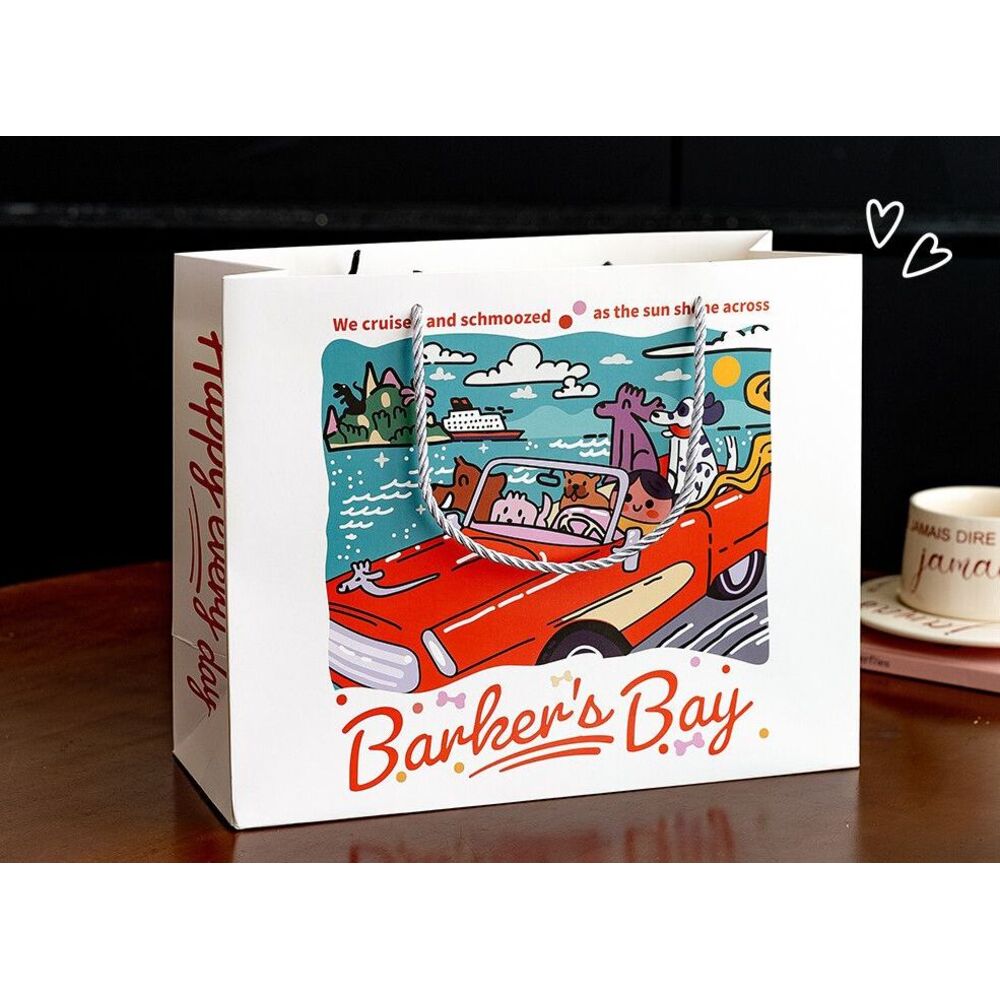 Original Cartoon Holiday Gift Ins Hand-painted Vintage Style Tote Bag, Packaging Paper Bag For Clothing And Baking_voghion.com