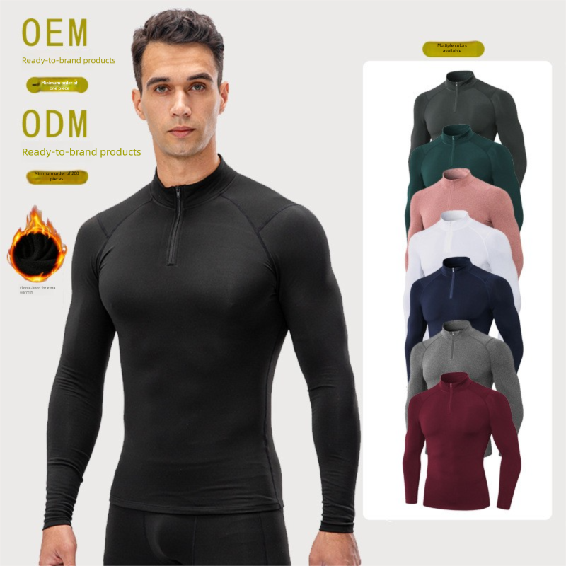 Men's Autumn And Winter Fleece-Lined Gym Clothing High Elasticity Tight-Fitting Sports Basketball Running Training Long_voghion.com