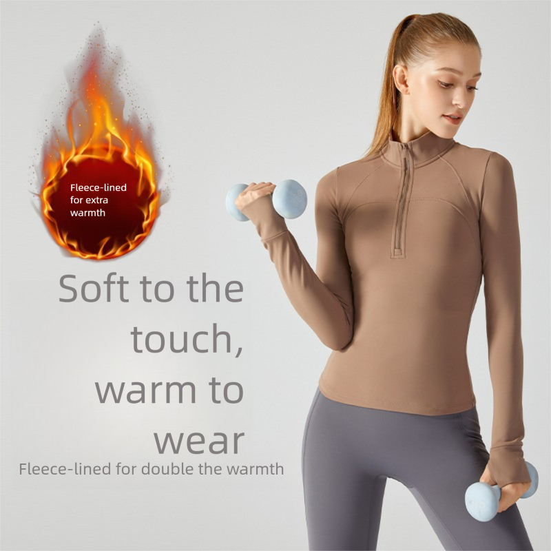 2025 Autumn Winter Fleece Top Long Sleeve European And American Yoga Clothing Fitness Running Sports Jacket For Women_desvips.com