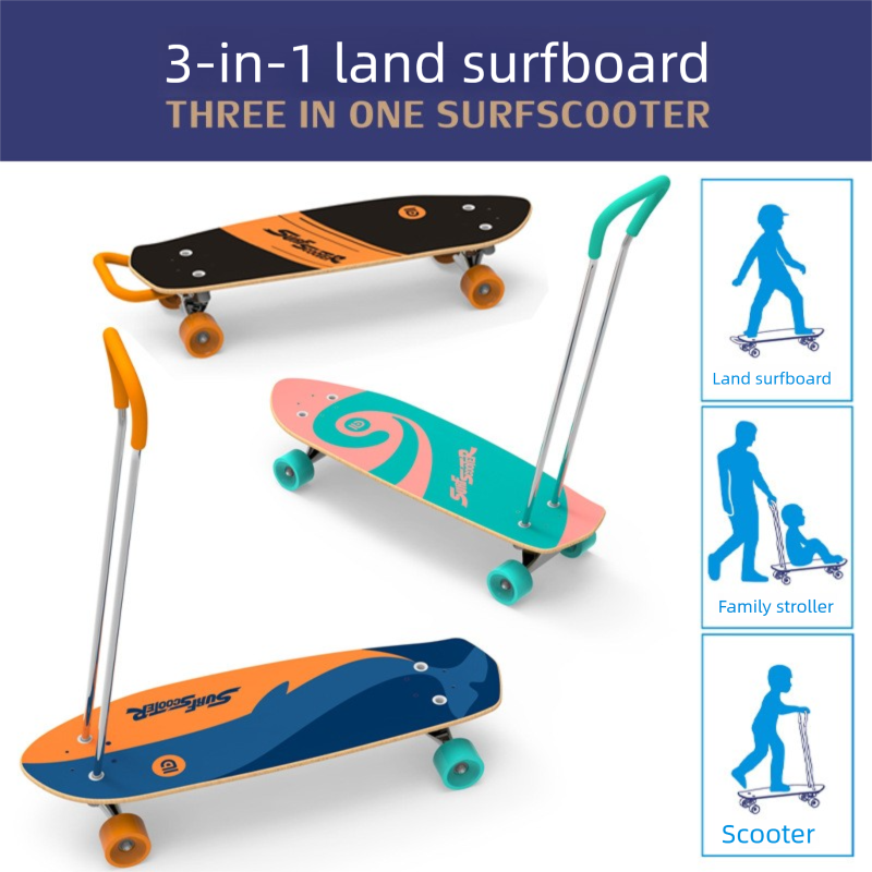 3-in-1 Land Surfboard Parent-Child Children's Sports Equipment Surfing Stand Protective Gear Helmet PU Wheels_voghion.com