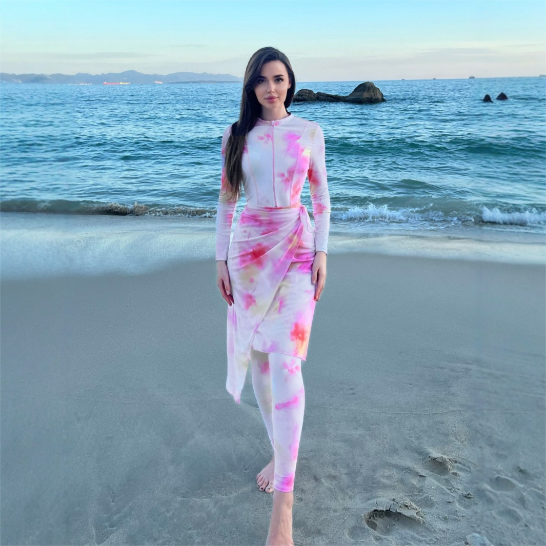 2025 New Middle Eastern Sleeve Long Pants Sun Protection Swimsuit Women Beach Three-Piece Set Cross-Border_desvips.com