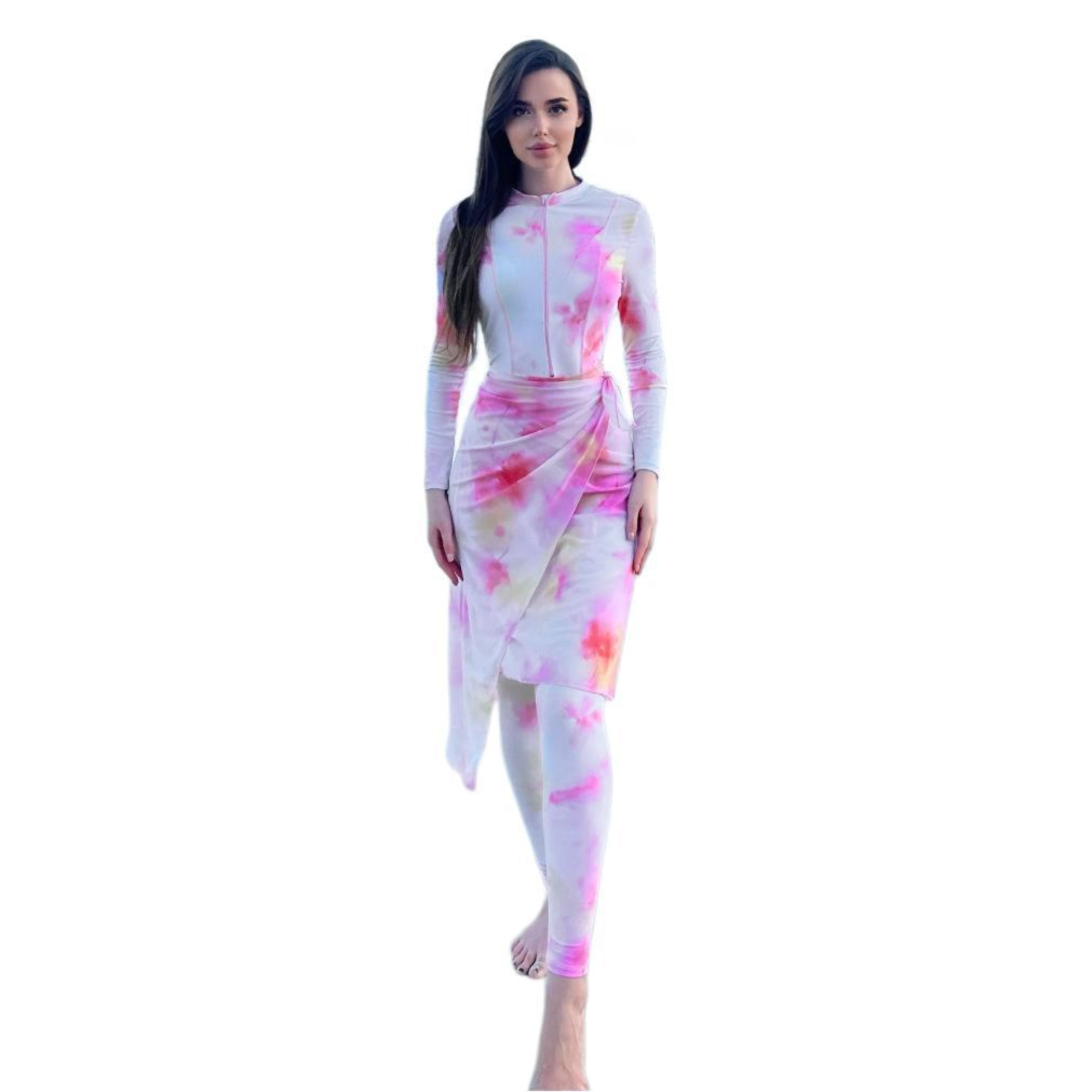 2025 New Middle Eastern Sleeve Long Pants Sun Protection Swimsuit Women Beach Three-Piece Set Cross-Border_desvips.com