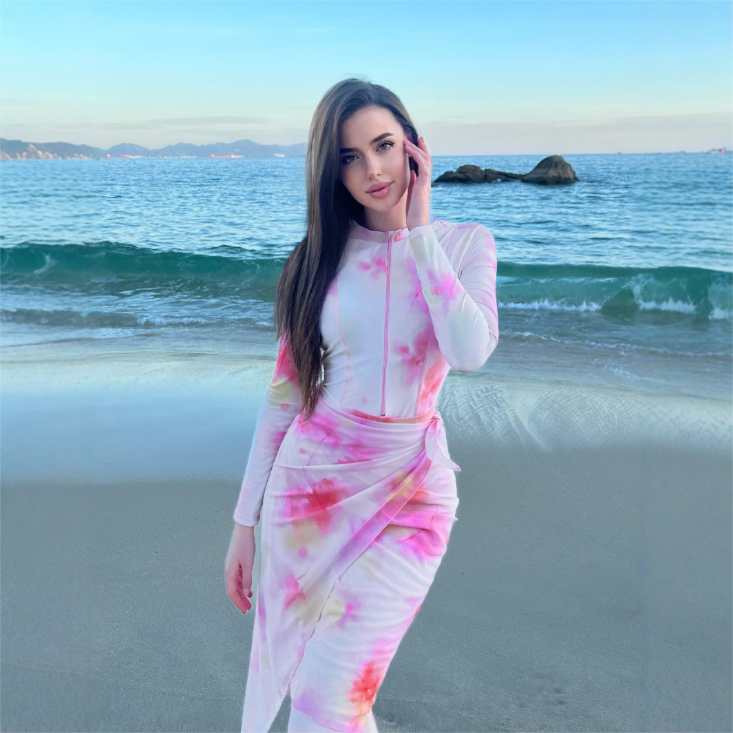 2025 New Middle Eastern Sleeve Long Pants Sun Protection Swimsuit Women Beach Three-Piece Set Cross-Border_desvips.com