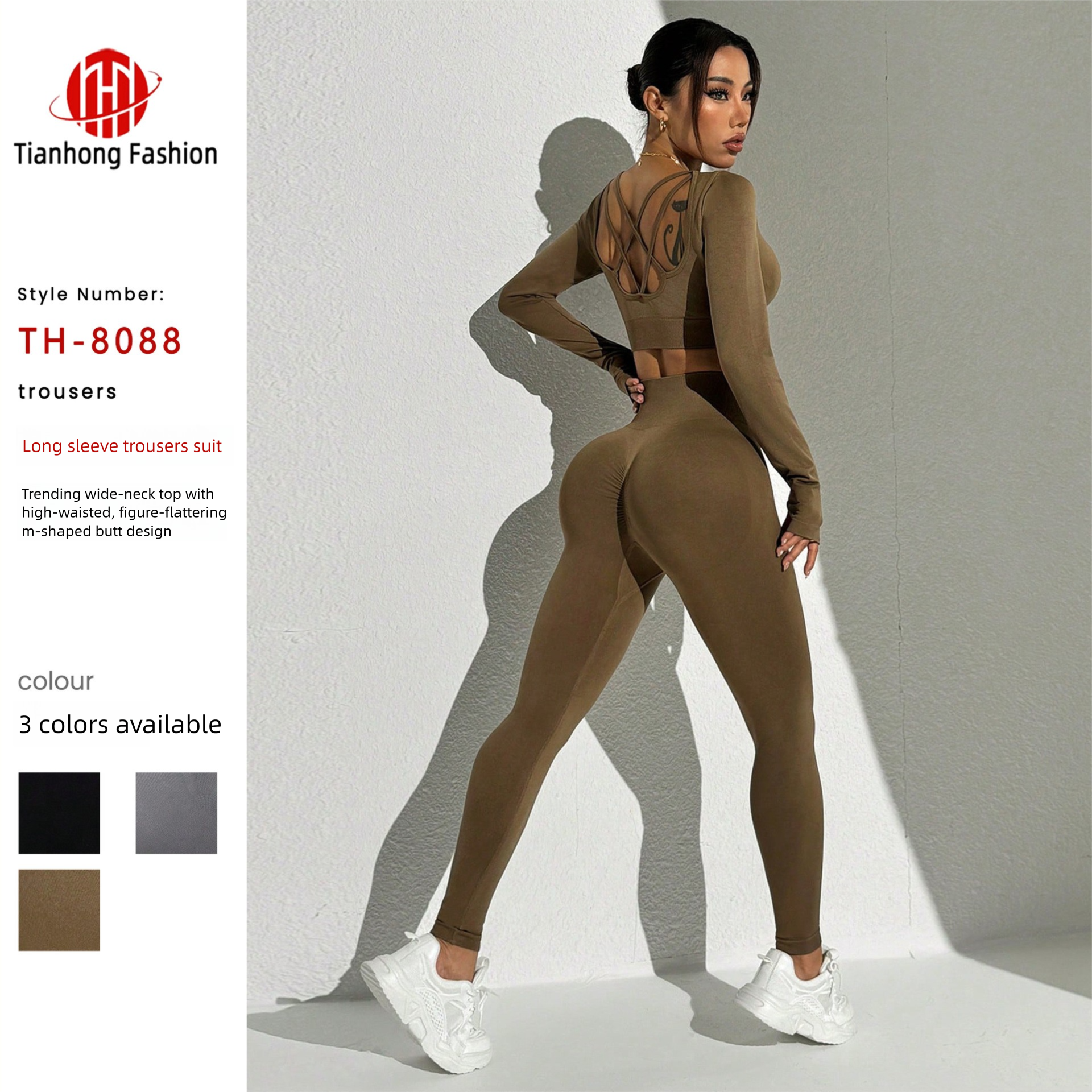 European And American Cross-Border High Elasticity Moisture-Wicking Cross-Strap Top Sleeve Hip-Lifting Long Pants_voghion.com