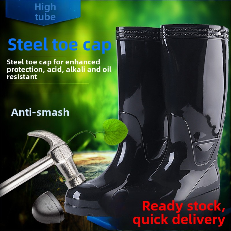 Steel Toe Anti-Smash Tube Protective For Men 1801 High Top Three-Proof Labor Foot Protection Work Rain Boots Water_voghion.com