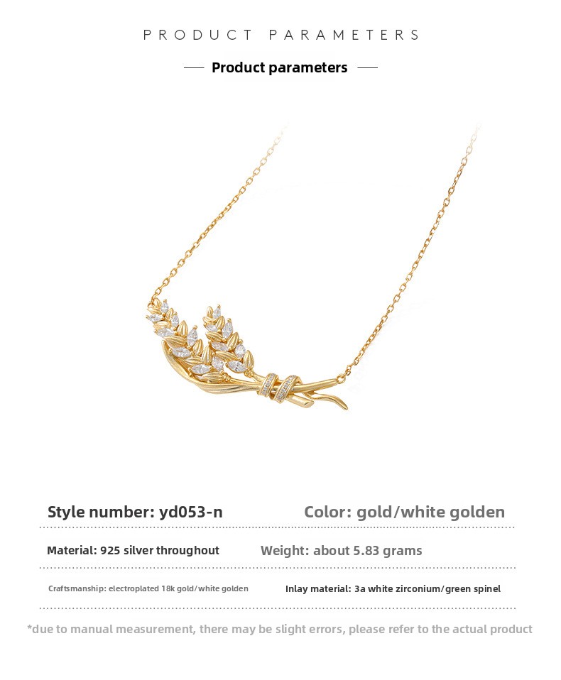 S925 Sterlingsilber Weizenähre Halskette Elegantes Pendant Design_voghion.com