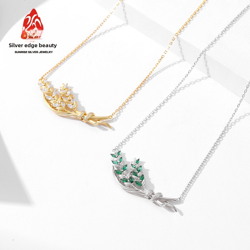 S925 Sterlingsilber Weizenähre Halskette Elegantes Pendant Design_voghion.com