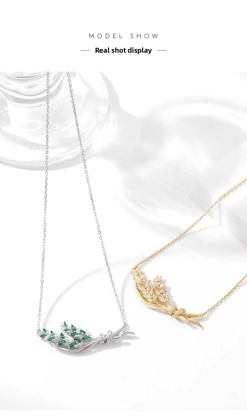 S925 Sterlingsilber Weizenähre Halskette Elegantes Pendant Design_voghion.com