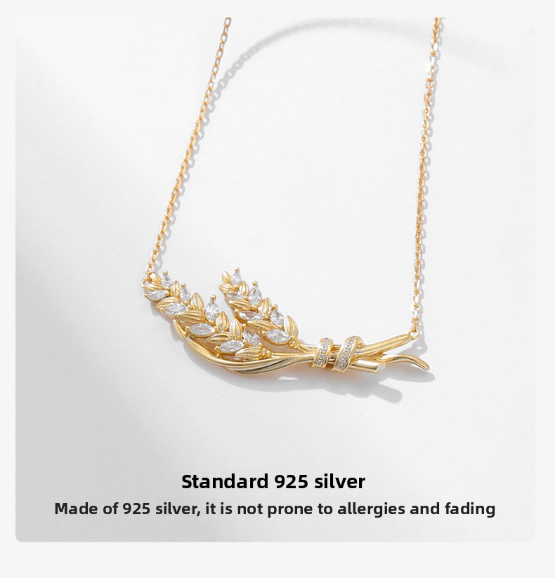 S925 Sterlingsilber Weizenähre Halskette Elegantes Pendant Design_voghion.com