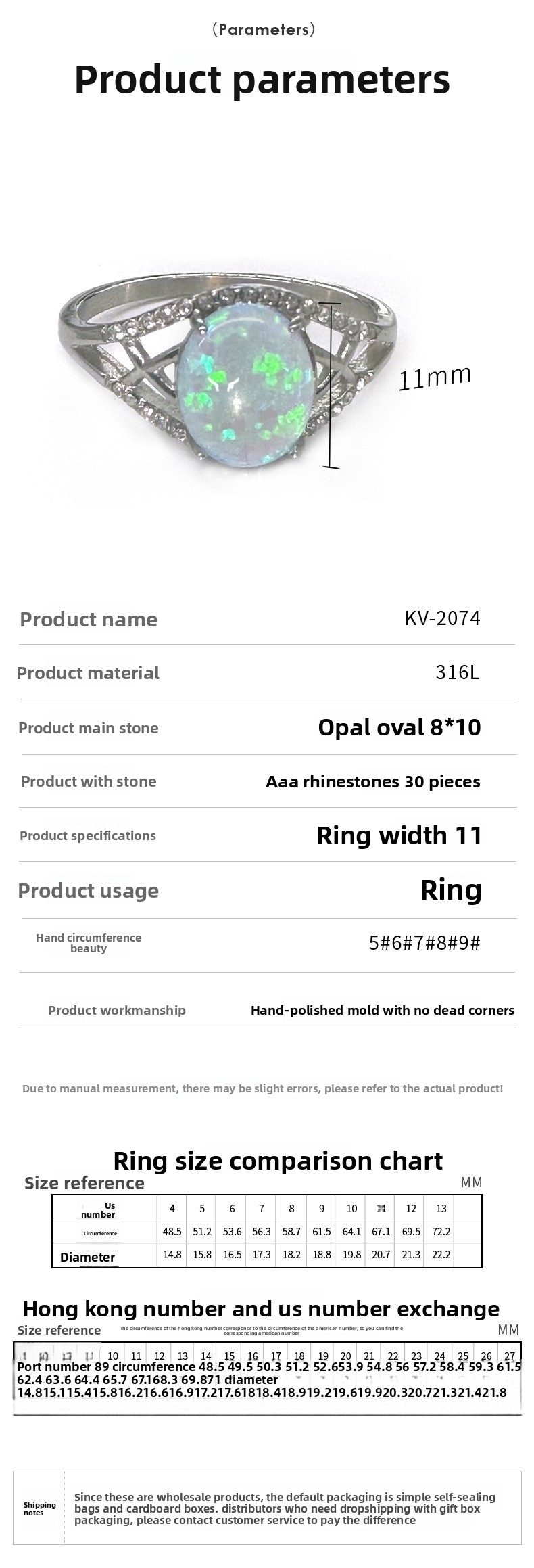 Opalring designerring för kvinnor i rostfritt stål smycken_voghion.com
