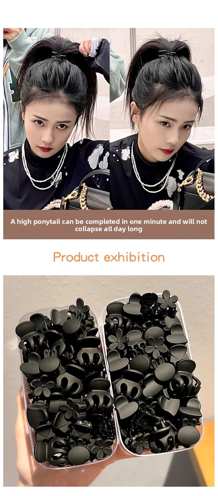 Pinza per capelli nera per coda di cavallo accessorio elegante_voghion.com