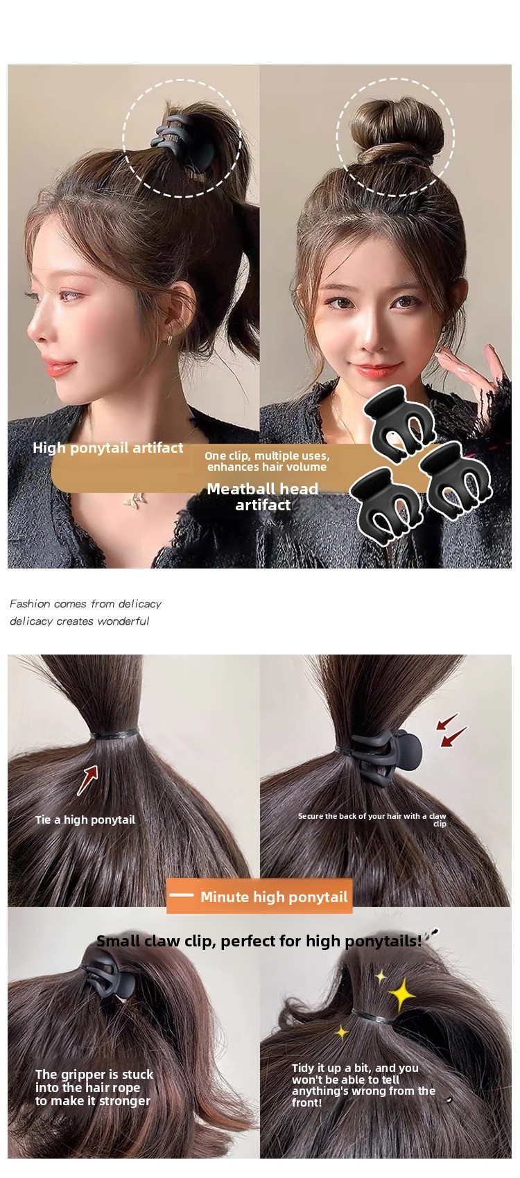 Pinza per capelli nera per coda di cavallo accessorio elegante_voghion.com