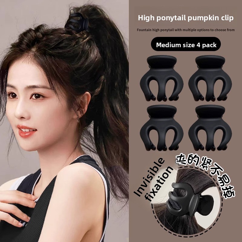 Fermaglio nero per coda di cavallo da donna, fermaglio a forma di zucca piccolo, resistente e non si chiude, semplice e raffinato._voghion.com