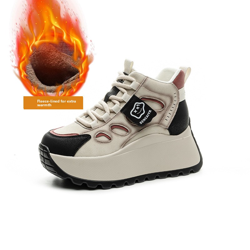 Women's Thick-soled Dad Shoes, 2026 New Model, Popular Online, Plush-lined, High-top, Casual, Fashionable, Versatile_vogvips.com