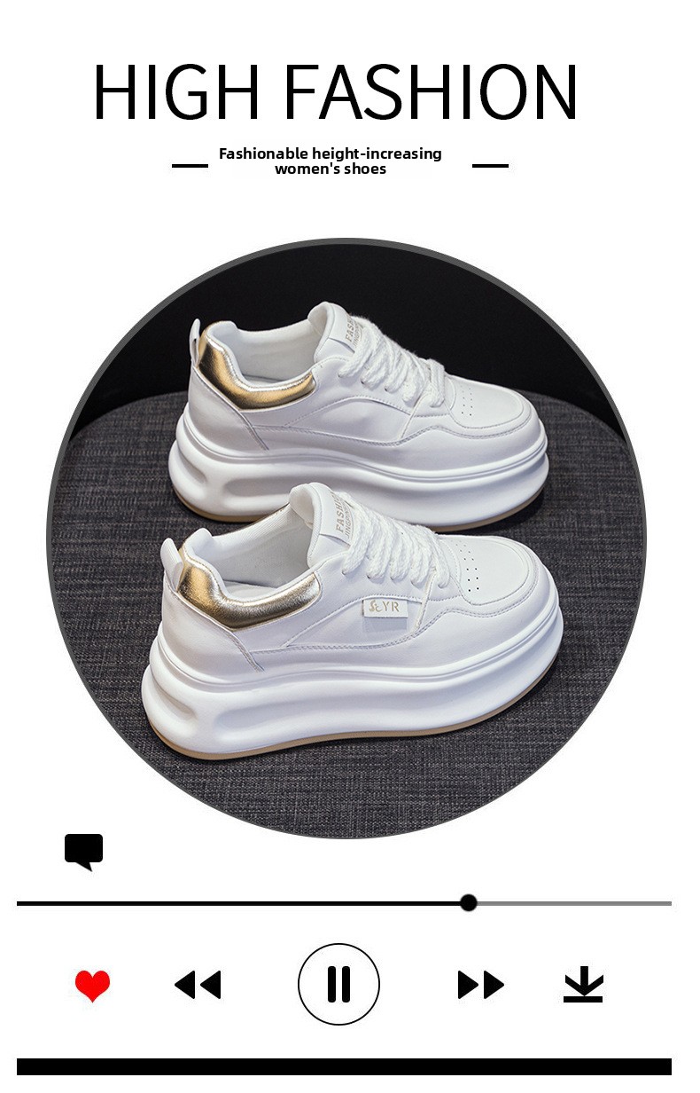 White Sneakers 2026 Spring New Model, Leather Upper, Internal Height Increase, Casual Thick-soled Student Shoes, Wedge_vogvips.com