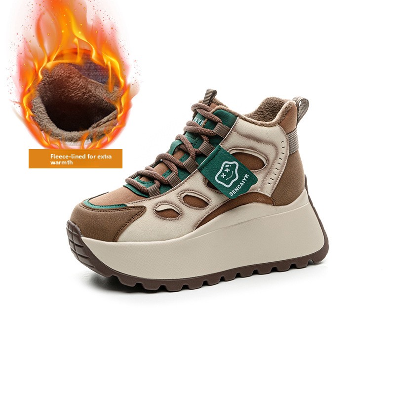 Women's Thick-soled Dad Shoes, 2026 New Model, Popular Online, Plush-lined, High-top, Casual, Fashionable, Versatile_vogvips.com