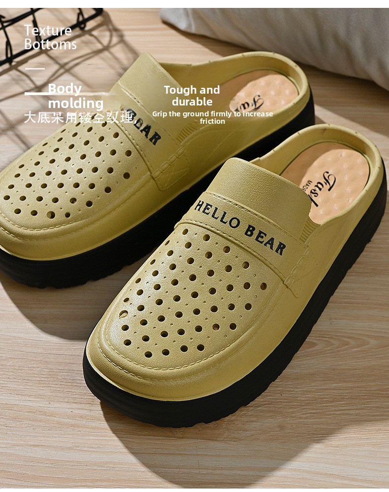 Women's Half-enclosed Sandals Wear In Spring Summer, Thick-soled, Non-slip, For Home And Outdoor Use, Hollowed-out,_vogvips.com