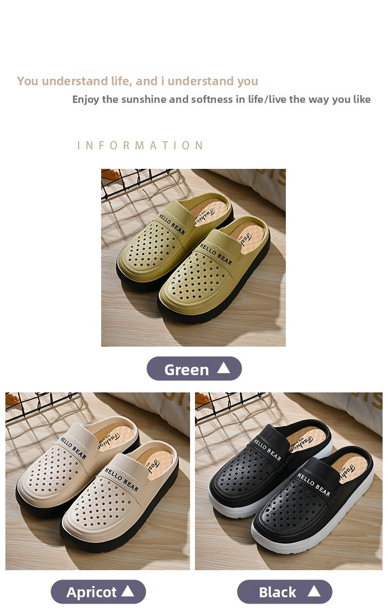 Women's Half-enclosed Sandals Wear In Spring Summer, Thick-soled, Non-slip, For Home And Outdoor Use, Hollowed-out,_vogvips.com