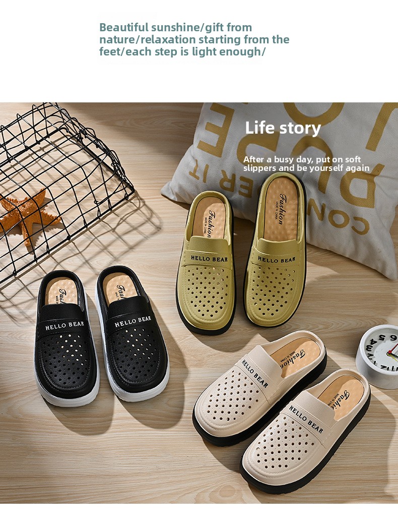 Women's Half-enclosed Sandals Wear In Spring Summer, Thick-soled, Non-slip, For Home And Outdoor Use, Hollowed-out,_vogvips.com