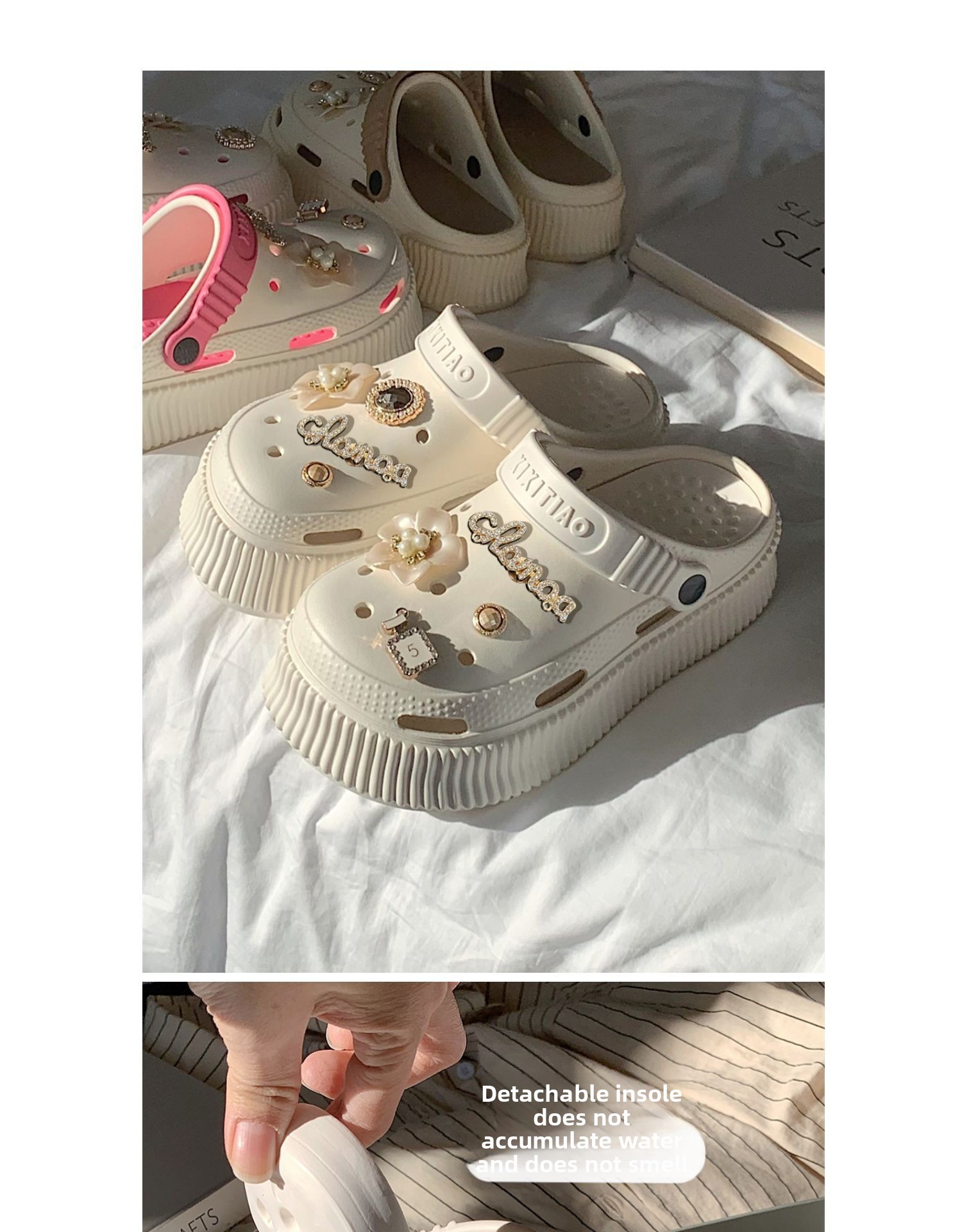 Height Increasing Thick Sole Outdoor Creative 2024 New DIY Fairy Style Hole Shoes Women's Summer Two-Way Beach Sandals_vogvips.com