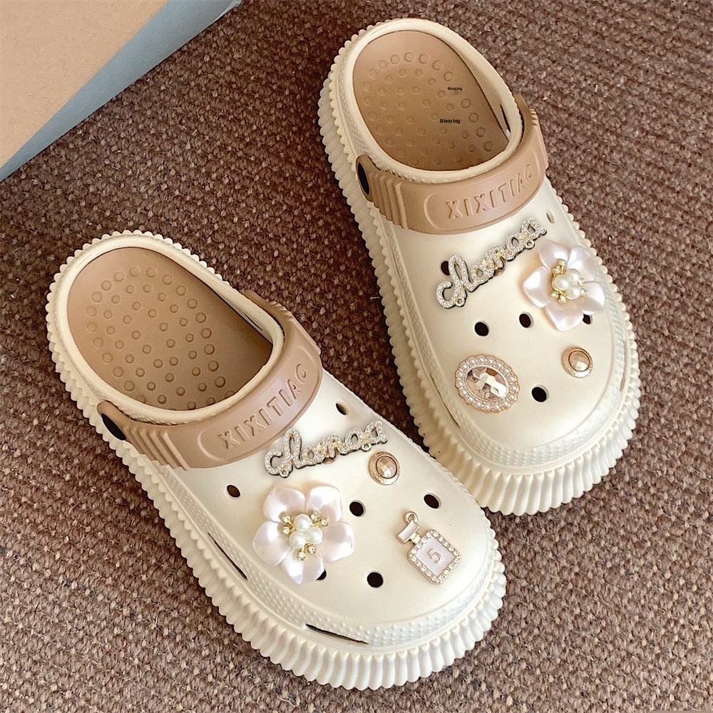 Height Increasing Thick Sole Outdoor Creative 2024 New DIY Fairy Style Hole Shoes Women's Summer Two-Way Beach Sandals_vogvips.com