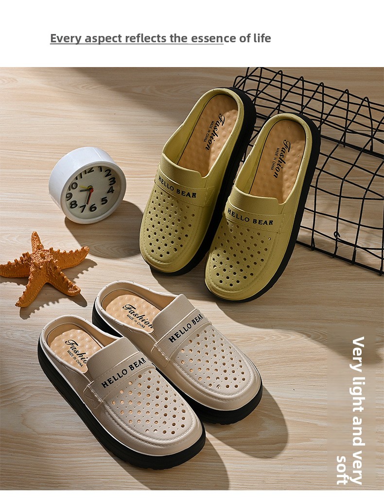 Women's Half-enclosed Sandals Wear In Spring Summer, Thick-soled, Non-slip, For Home And Outdoor Use, Hollowed-out,_vogvips.com
