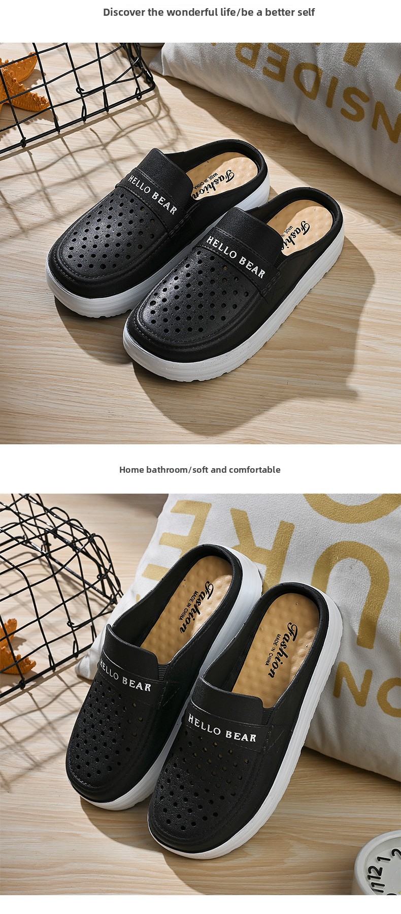 Women's Half-enclosed Sandals Wear In Spring Summer, Thick-soled, Non-slip, For Home And Outdoor Use, Hollowed-out,_vogvips.com