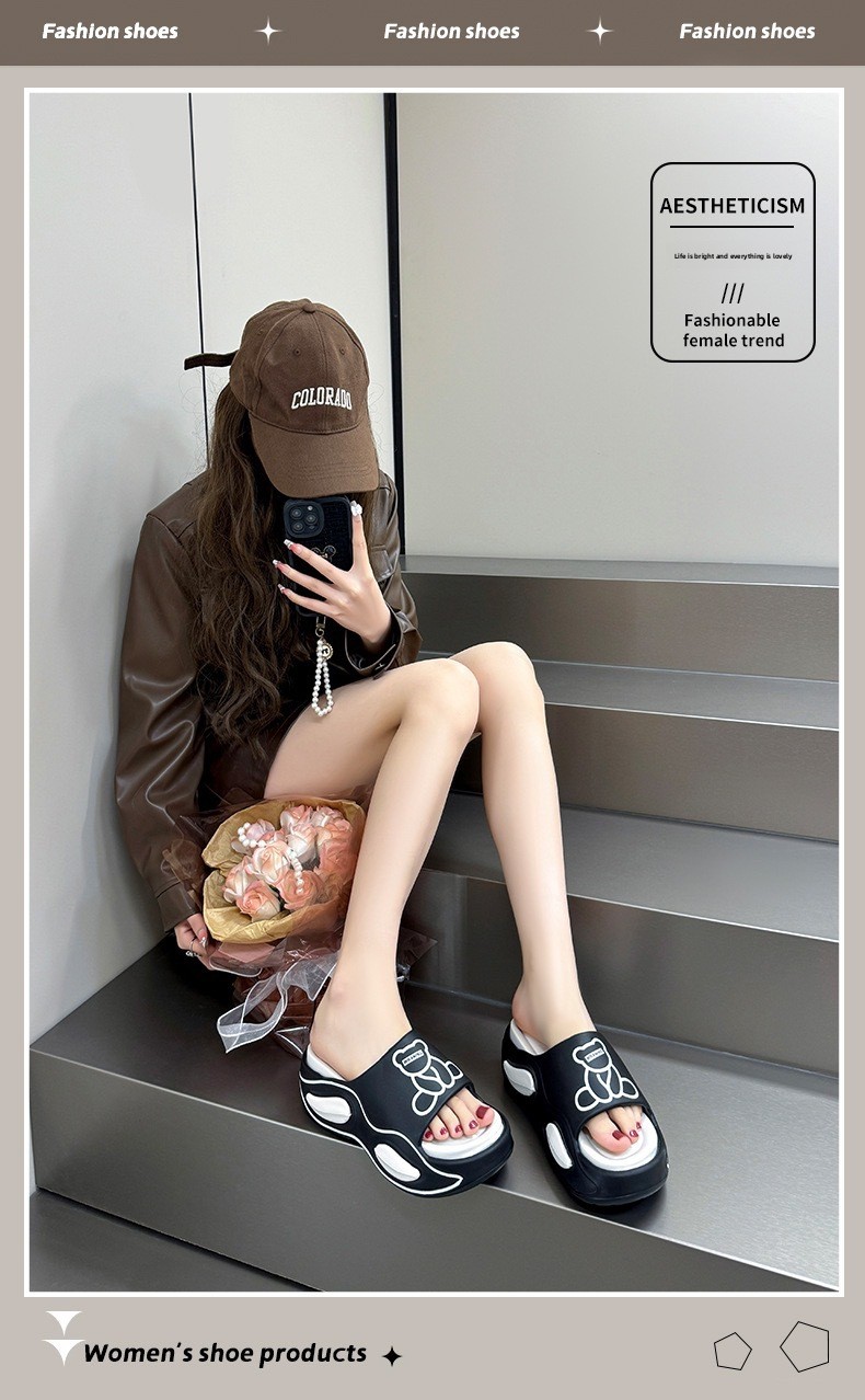 Thick Sole Indoor Slippers For Women, Summer New Fashion Cute Cartoon Bear Non-Slip Outdoor Sandals_vogvips.com