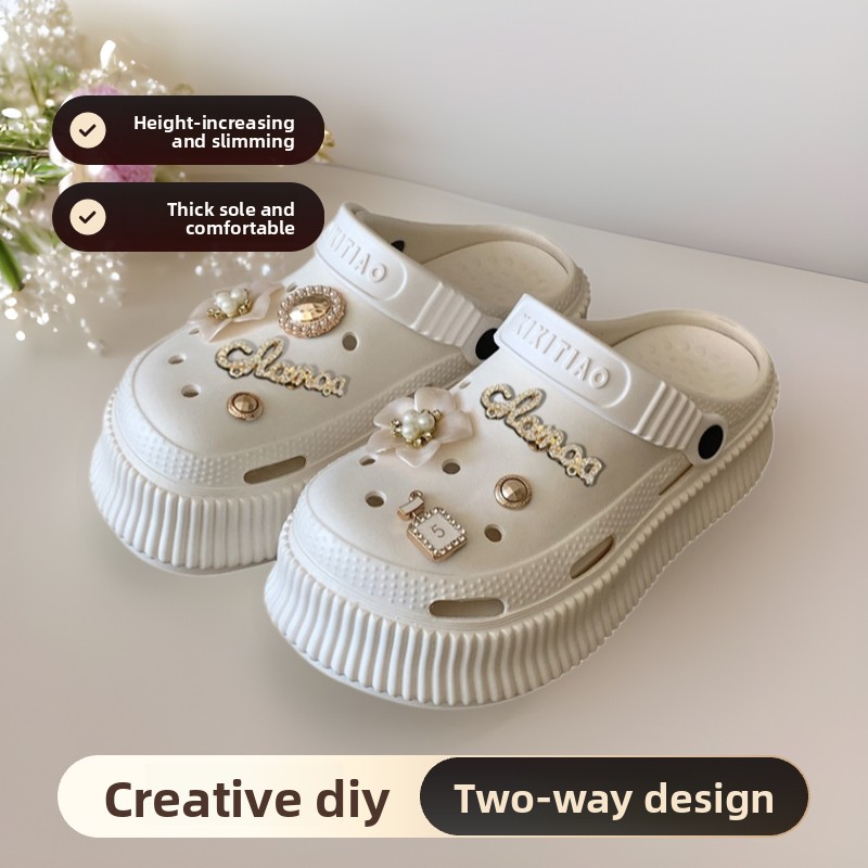 Height Increasing Thick Sole Outdoor Creative 2024 New DIY Fairy Style Hole Shoes Women's Summer Two-Way Beach Sandals_vogvips.com