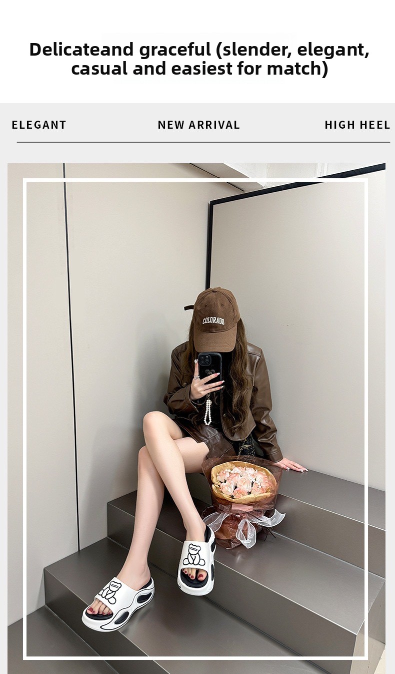 Thick Sole Indoor Slippers For Women, Summer New Fashion Cute Cartoon Bear Non-Slip Outdoor Sandals_vogvips.com