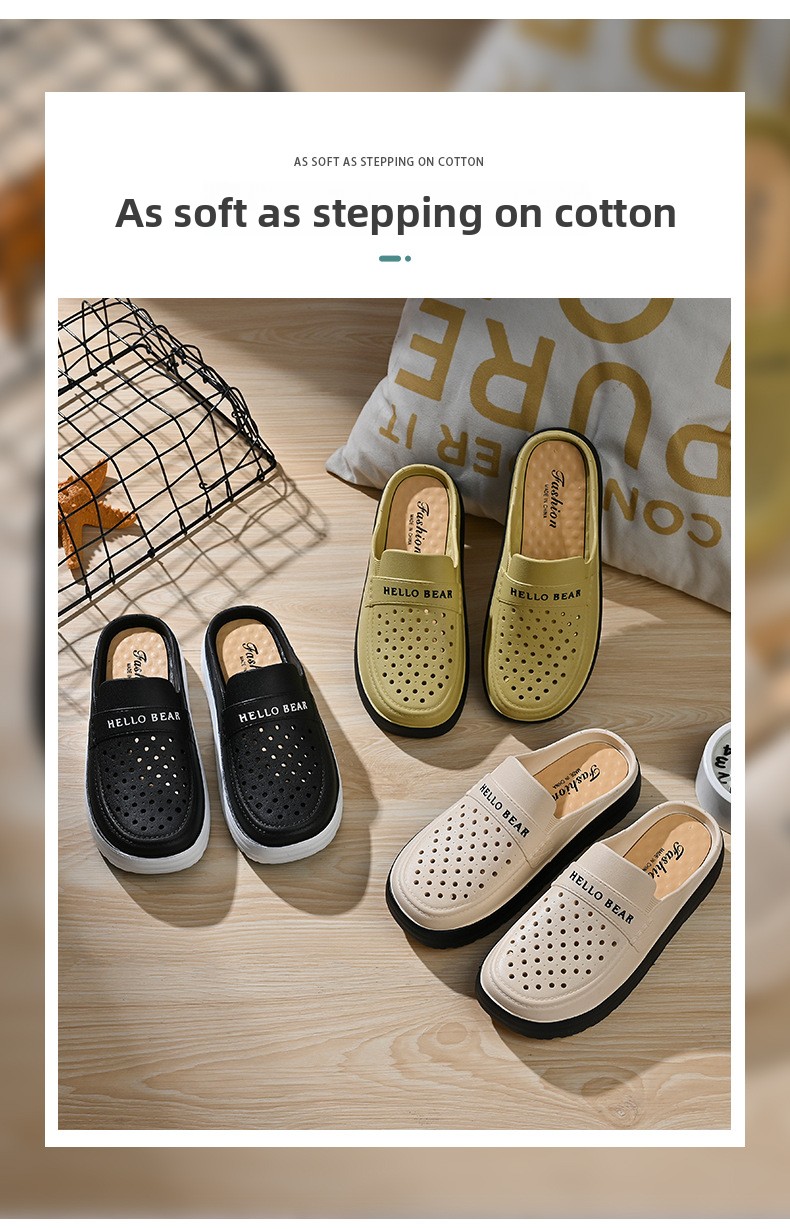 Women's Half-enclosed Sandals Wear In Spring Summer, Thick-soled, Non-slip, For Home And Outdoor Use, Hollowed-out,_vogvips.com